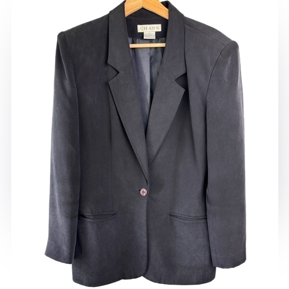 Vintage 90s Chaus 100% Silk Tailored Preppy Minimalist Oversized Blazer, Sz.12